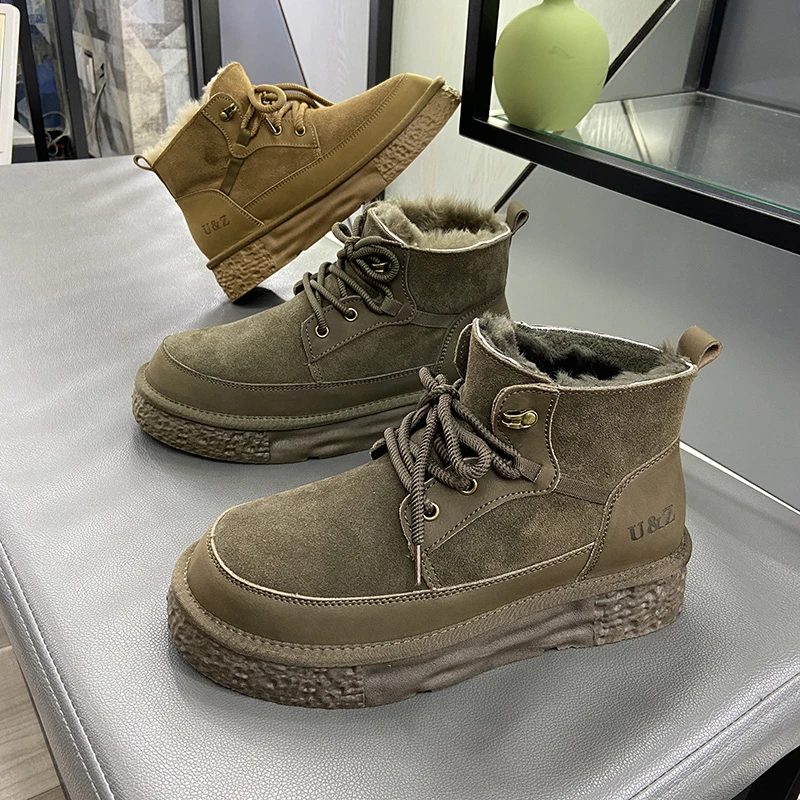 冬季男士2025真皮磨砂牛皮内里全羊毛保暖棉鞋马丁靴雪地靴面包鞋