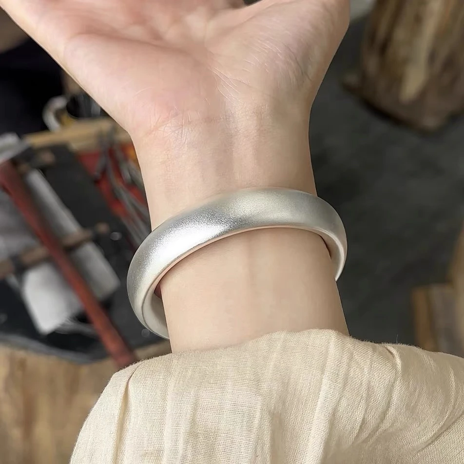 足银手镯 定制轮胎镯A11足银999简约耐看大气手工轮胎银手镯