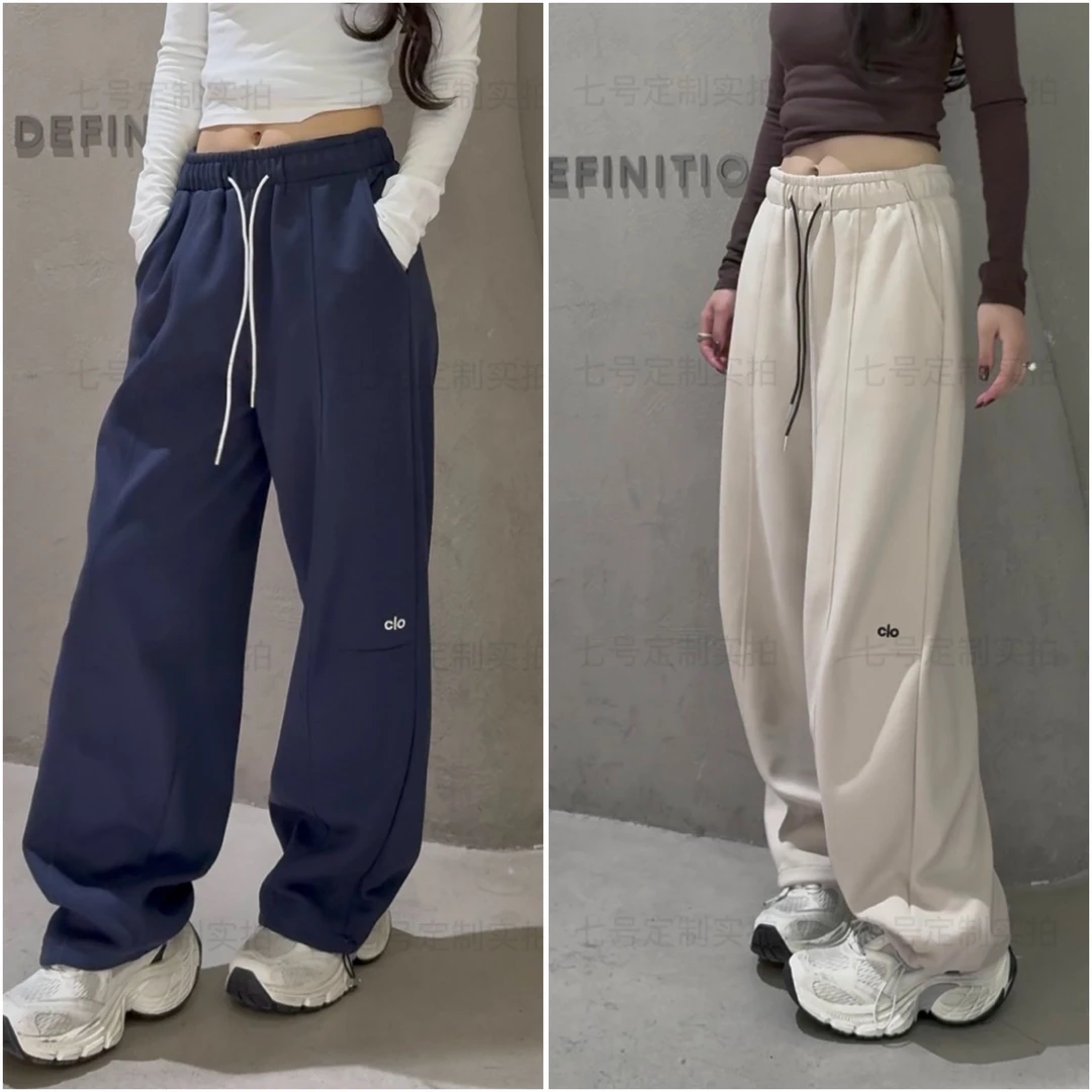 早秋新款撞色字母刺绣弯刀卫裤女宽松休闲阔腿百搭运动裤