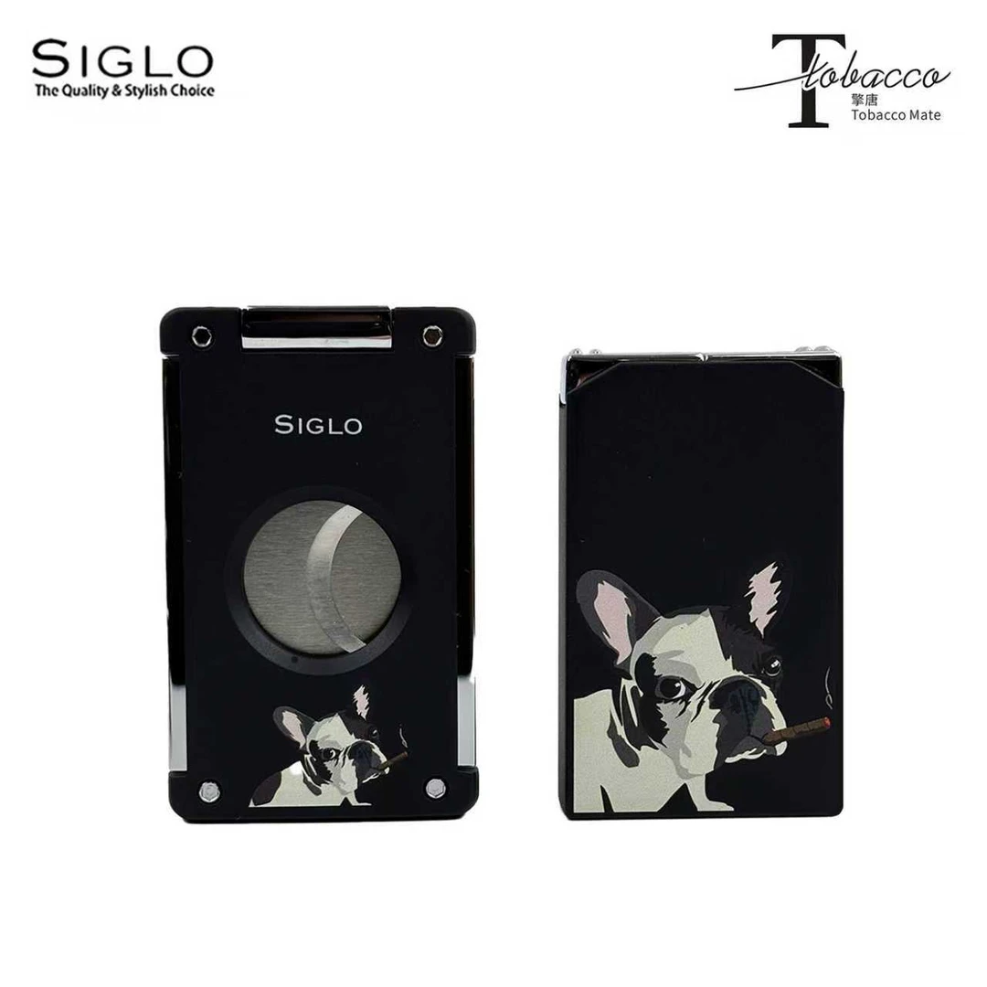官方正品 香港世纪Siglo狗年黑色雪茄打火机套装软火直冲两用充气