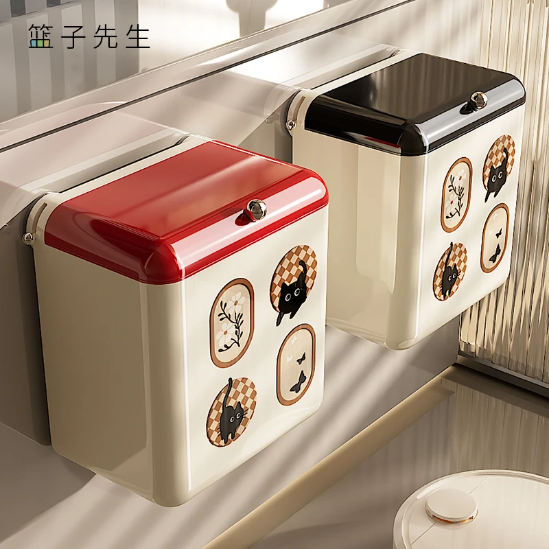 吸盘垃圾桶家用卫生间壁挂复古垃圾篓厕所窄缝带盖大容量马桶纸篓