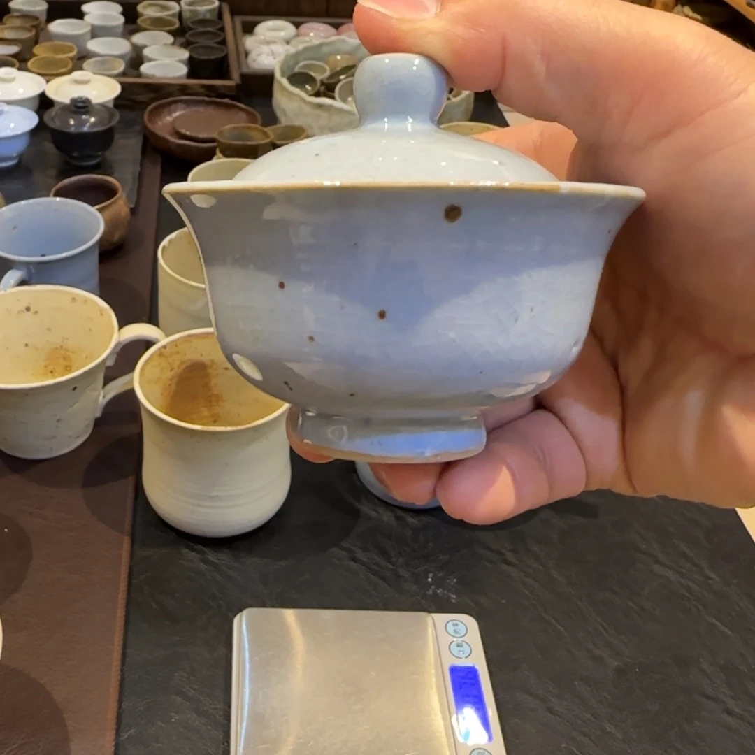 手作蓝色两才盖碗