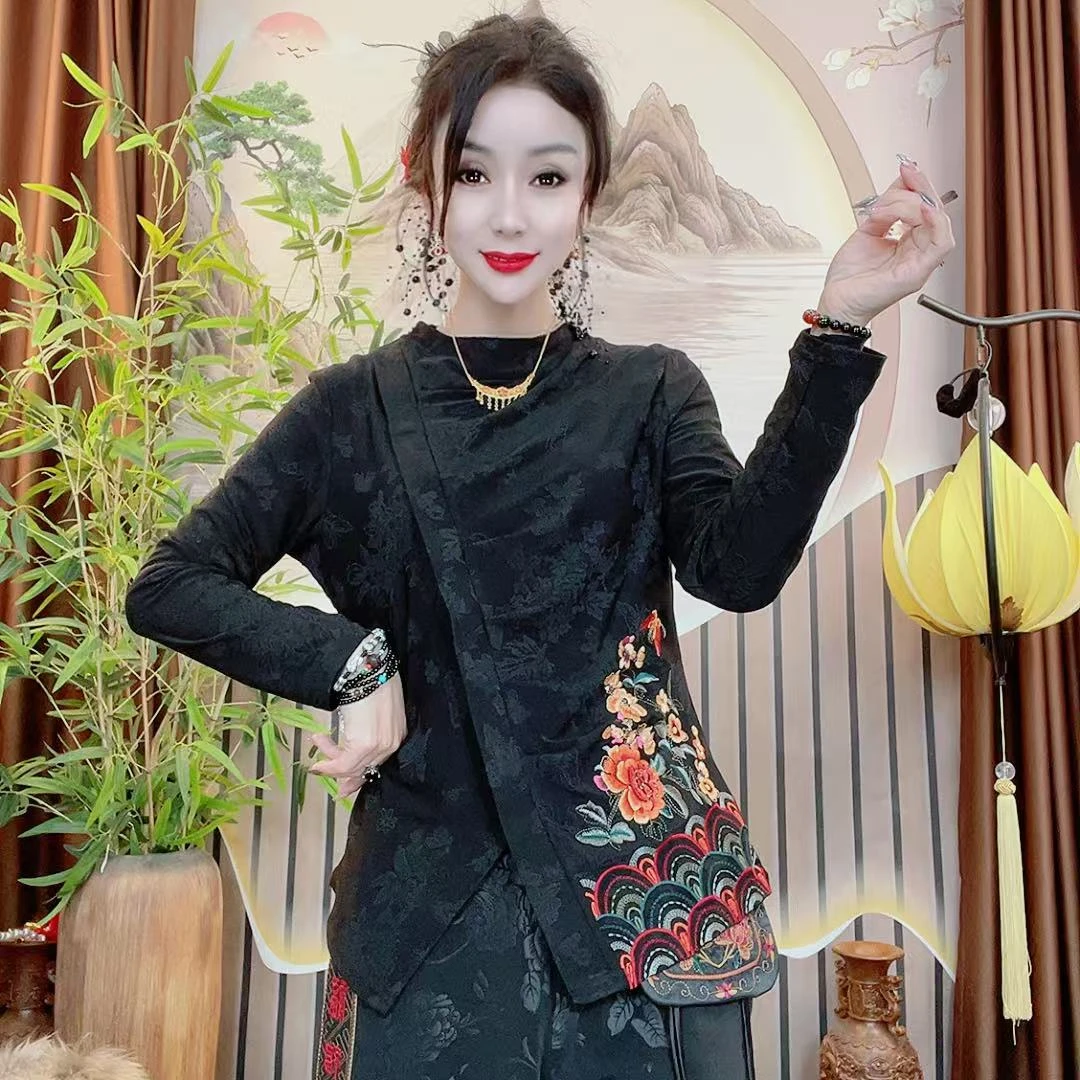 民族风中式国风刺绣款打底上衣2506