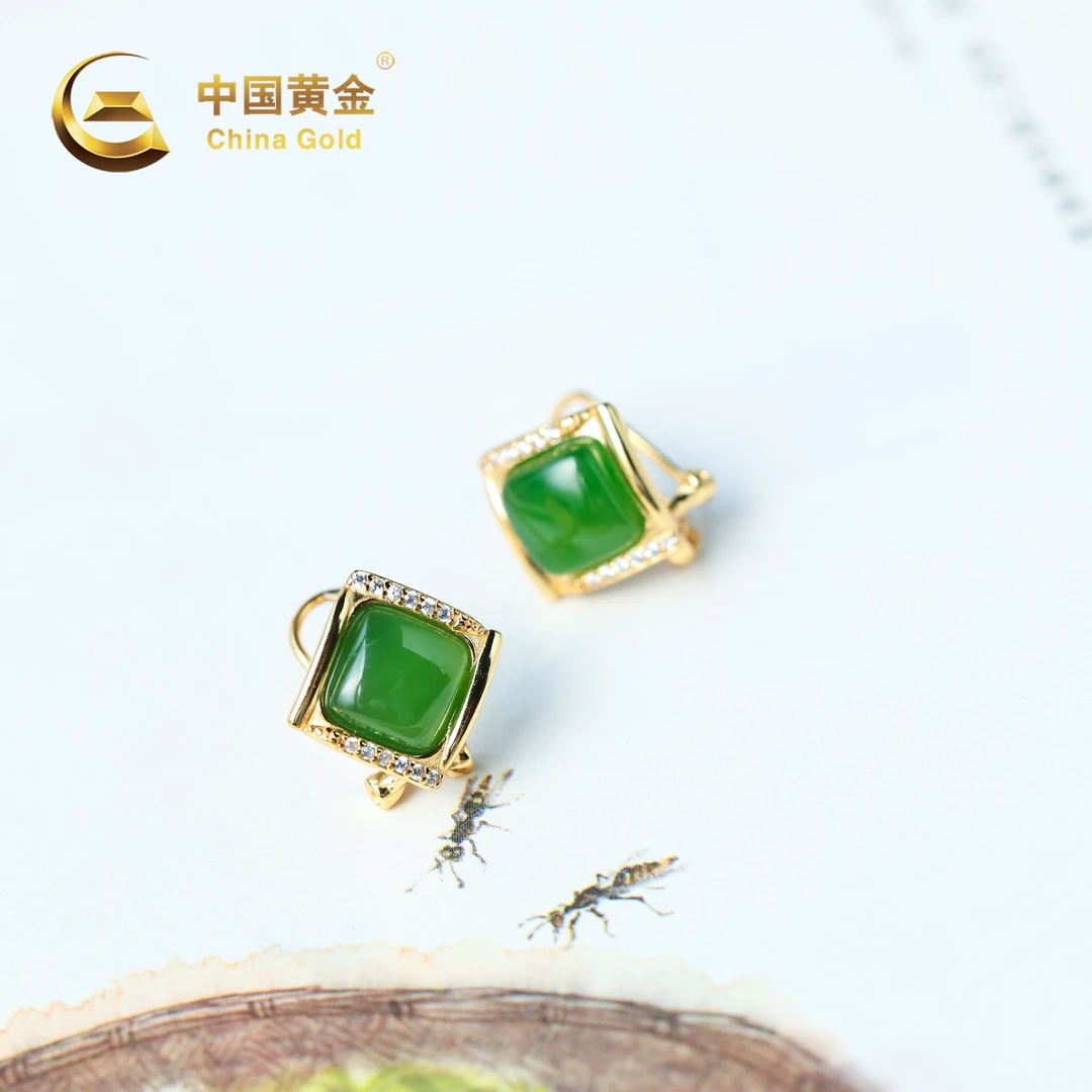 【中国黄金】吉叙 | 和田玉*耳饰*S925银镶嵌-R1180-Y