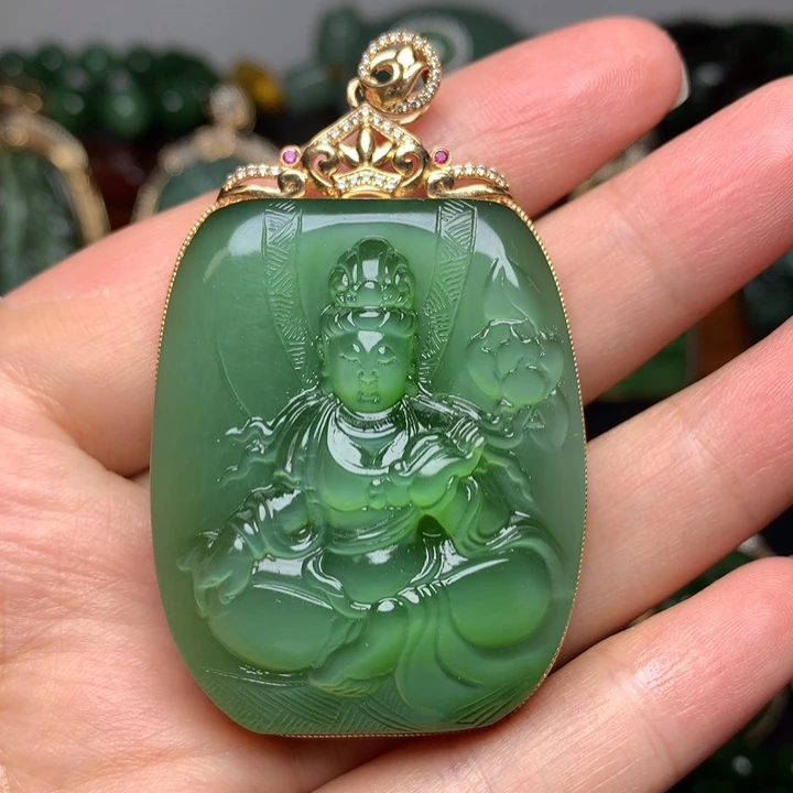 【闪购商品】和田玉（碧玉）18K金镶嵌吊坠(不含链)