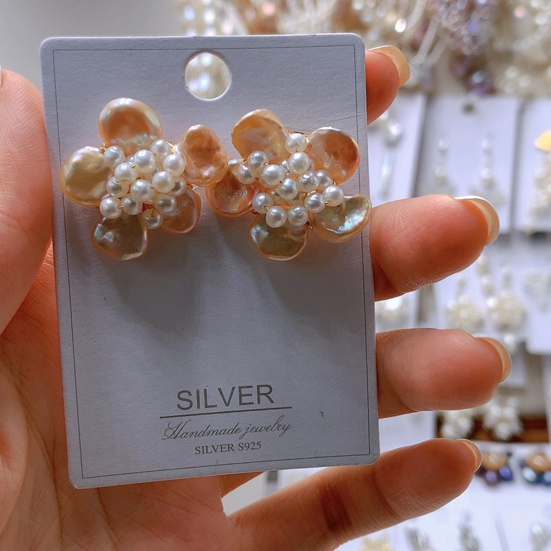 银S925镶嵌耳饰淡水珍珠