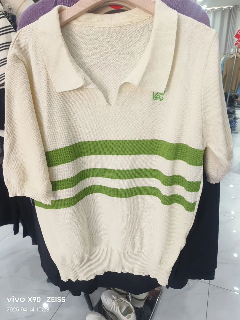 良玉推荐翻领条纹针织短袖