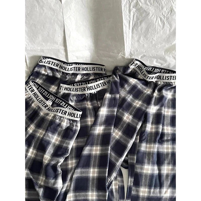 高级感格子睡裤女夏季新款薄款休闲遛弯裤高腰家居大码长裤可外穿