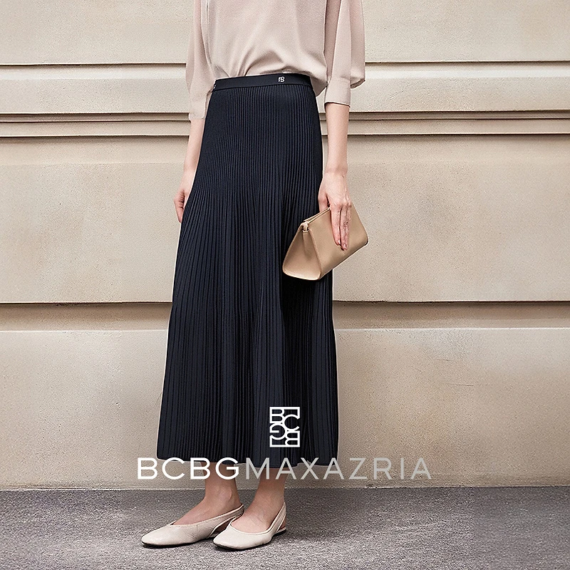 BCBG 春夏 静奢美学 夜湖 渐变竖条纹毛织半裙BMQ06BZ893A