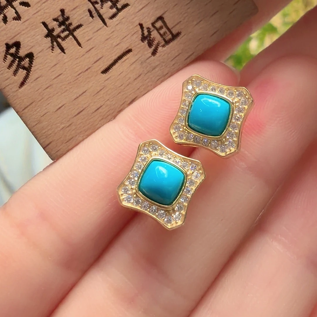 绿松石银S925镶嵌耳饰