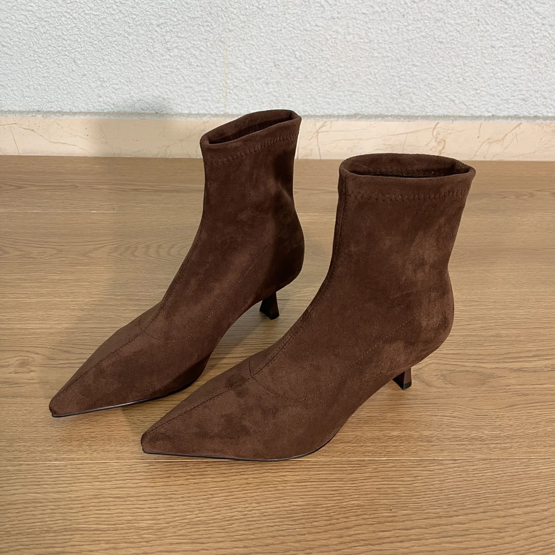 5.5cm  2025新款瘦瘦靴短靴尖头时尚细跟新款短筒靴女秋冬
