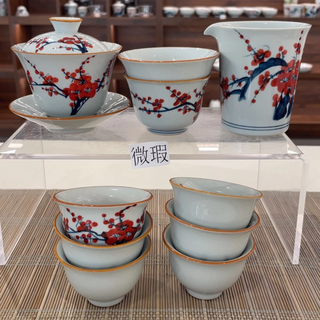 釉下手绘茶具微瑕