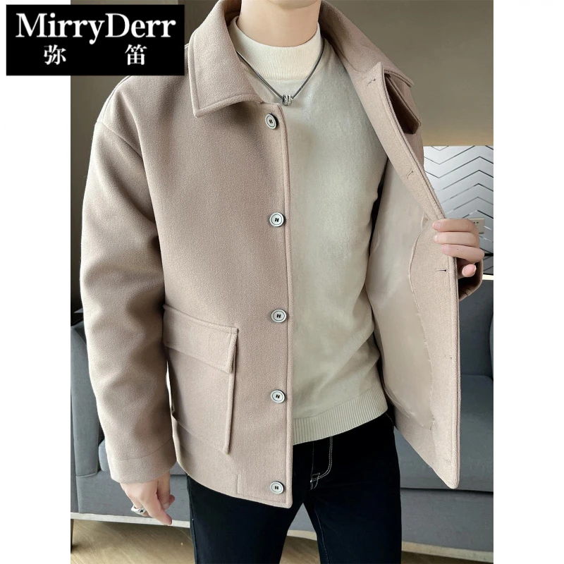 呢子外套秋冬季2025新款男士宽松百搭外穿翻领短裤毛呢大衣夹克潮