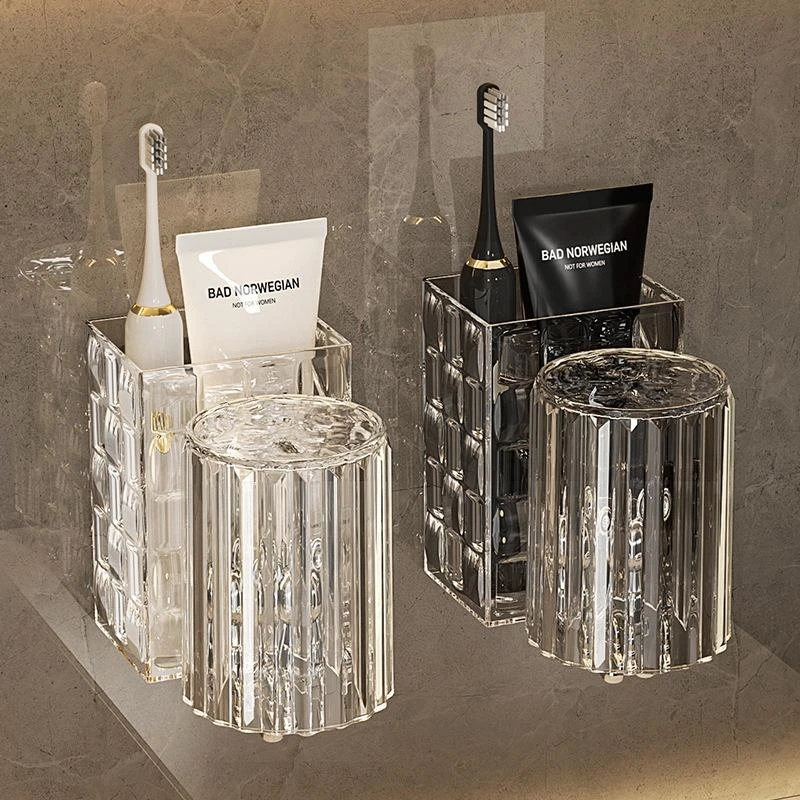 轻奢牙刷置物架卫生间漱口杯电动高级牙刷情侣壁挂式牙膏挂架子