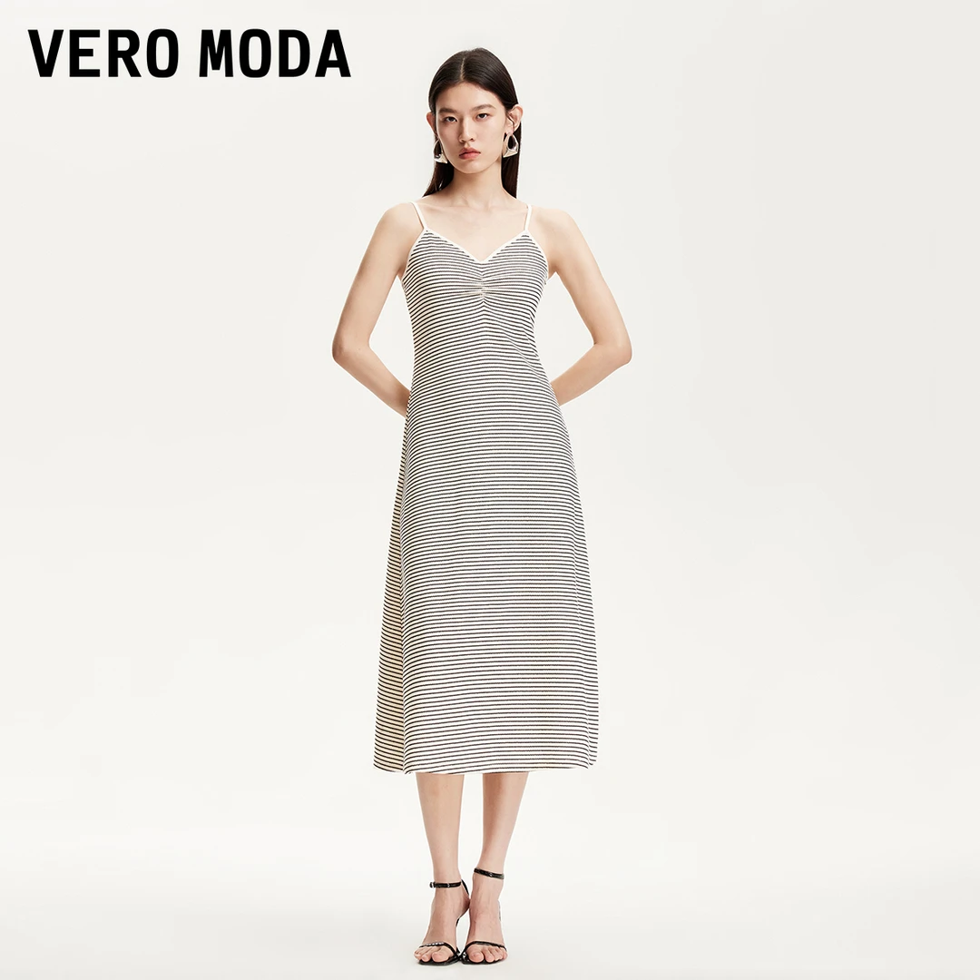 【达人专属】Vero Moda连衣裙领A摆条纹吊带连衣裙325161040