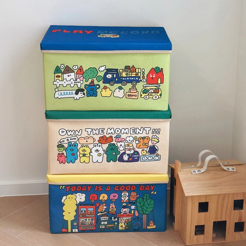 卡通可水洗带盖收纳箱玩具衣物整理箱车载收纳盒