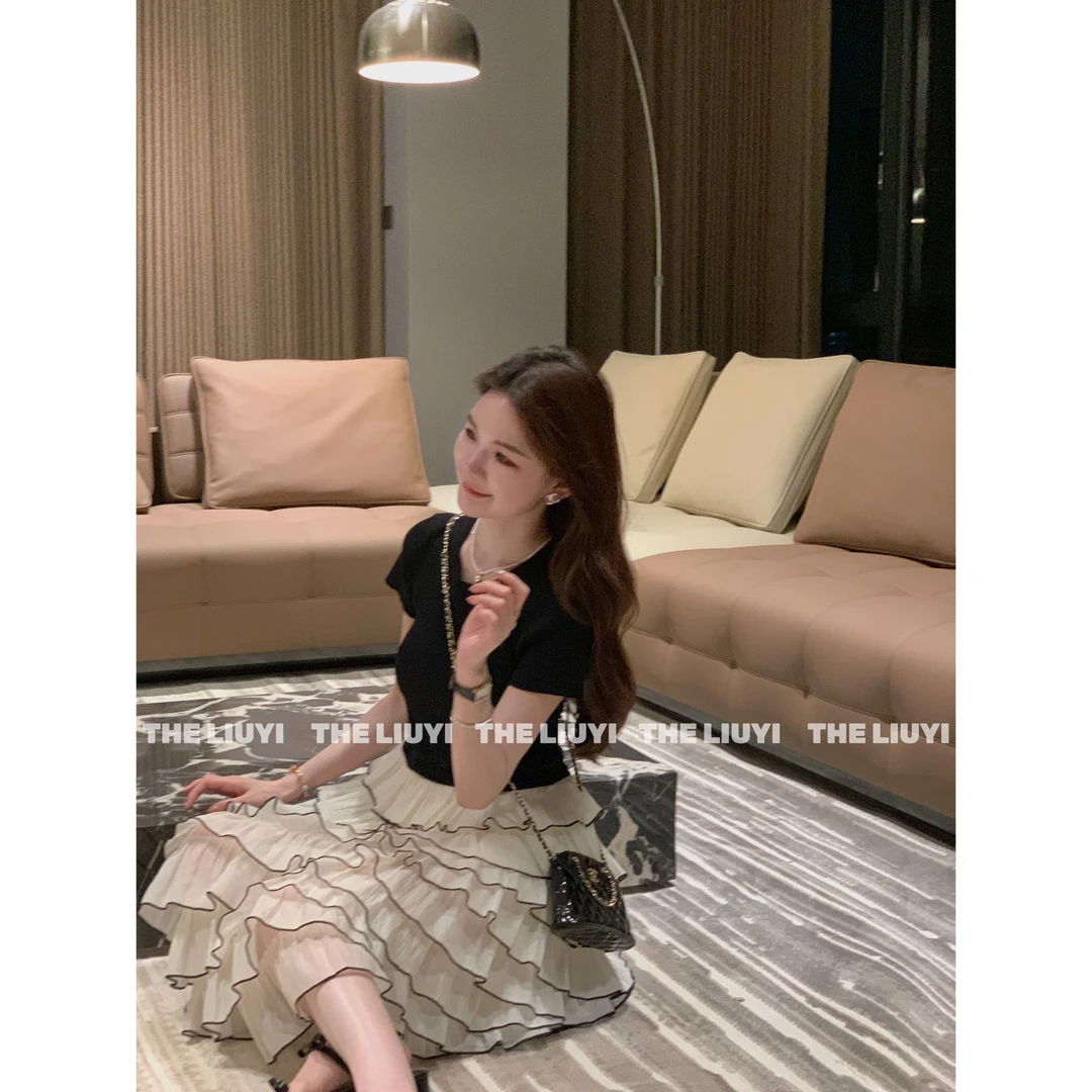 【LIUYI】人间COCO～夏季精致小香风针织拼接蛋糕裙连衣裙54191