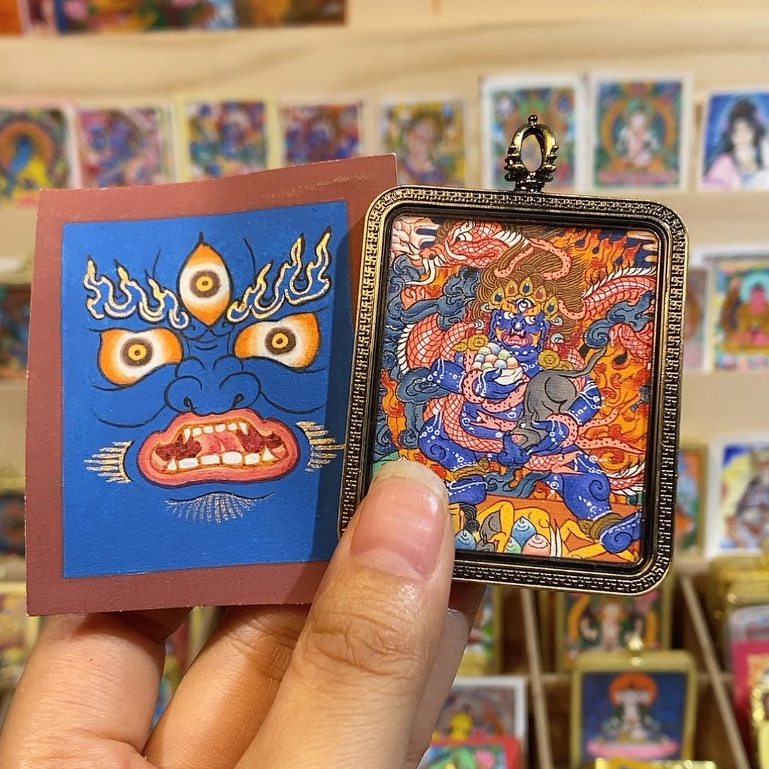 M****吊坠纯手绘黑财唐卡