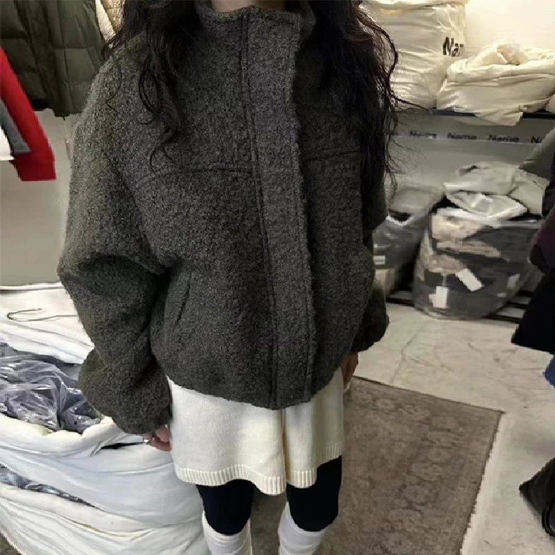 【泡菜早秋上新】高级感气质圈圈羊毛夹克短大衣外套女