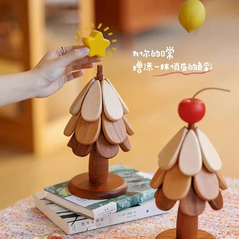 高级感圣诞树隔热垫餐桌摆件创意一棵树实木餐桌隔热垫