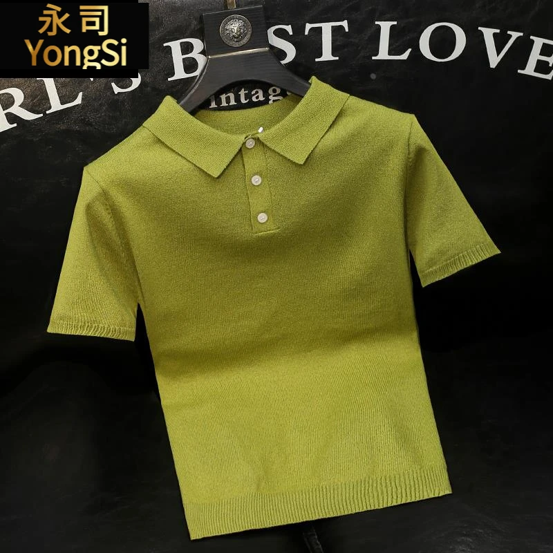 翻领纯色纽扣装饰纯色Polo衫男士青年透气薄款设计感休闲时尚毛衫