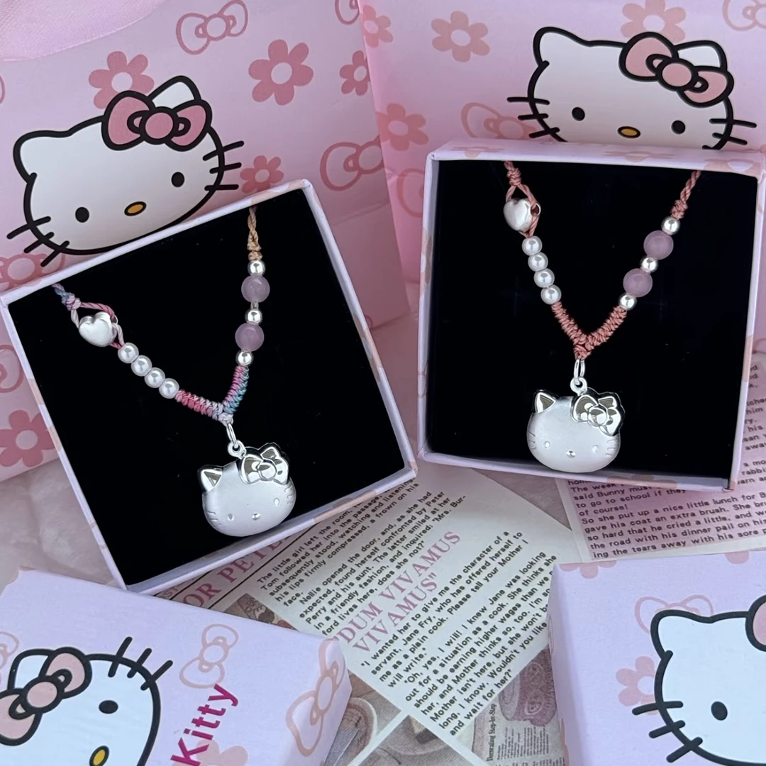 吊坠足银 足银999kt猫纯银项链hellokitty甜美七夕送女友六一礼物