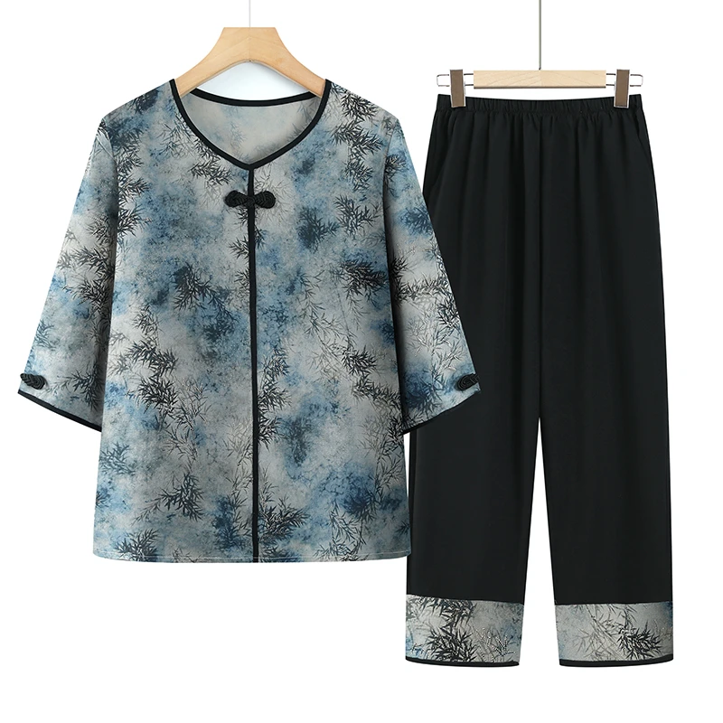 中老年人女装妈妈装夏季高贵洋气母亲60-80岁老太太衣服奶奶套装