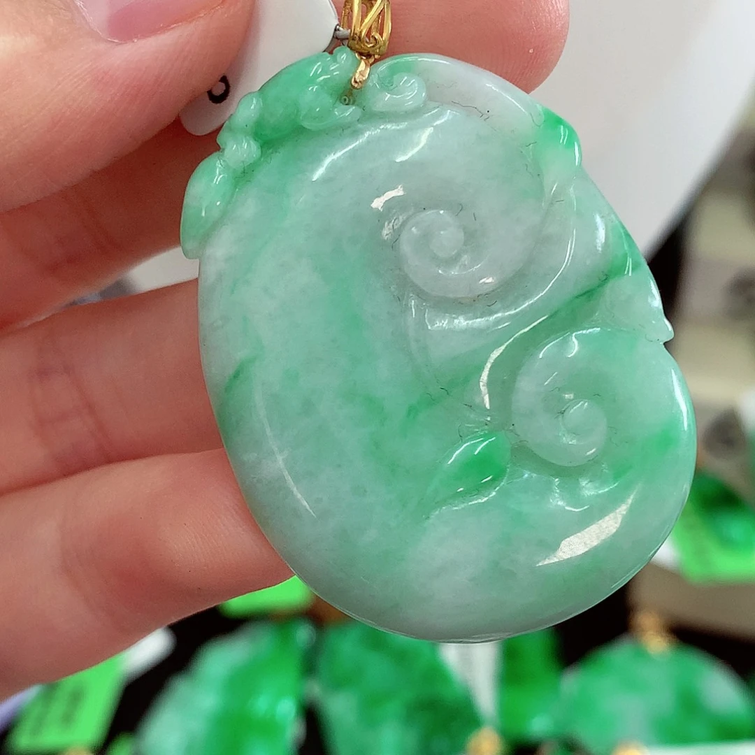 翡翠18K金镶嵌吊坠(不含链)