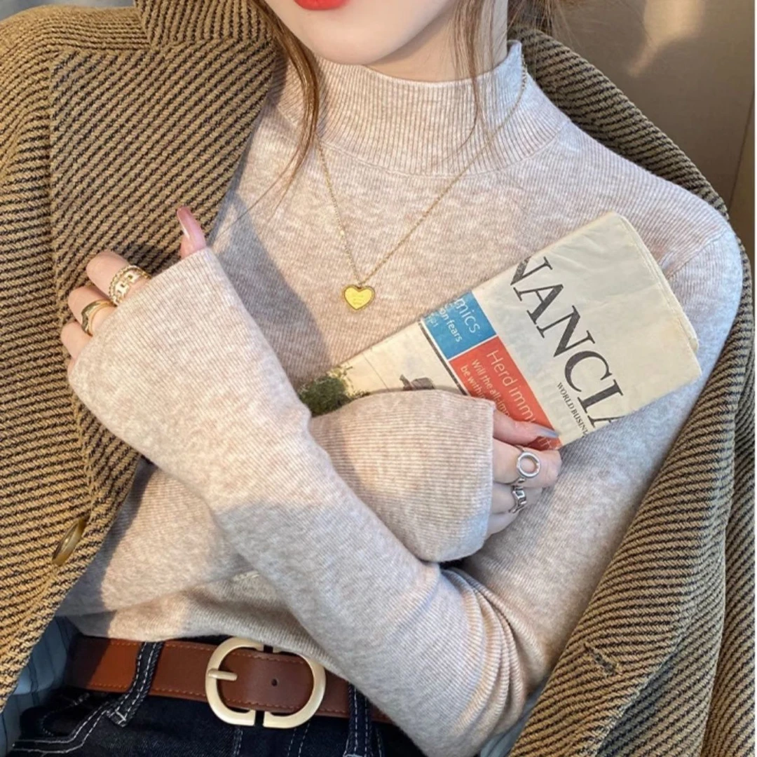 半高领毛衣女内搭秋冬新款修身显瘦中领打底针织衫套头衣服打底衫