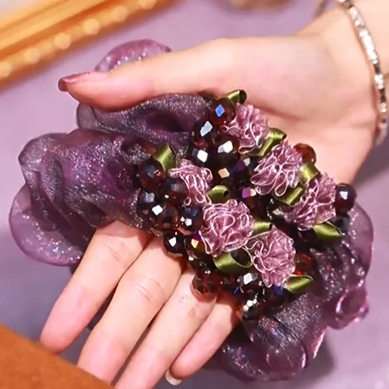 紫藤花大肠发圈女高级感头绳扎头发不伤发高弹力手工头饰25年新款