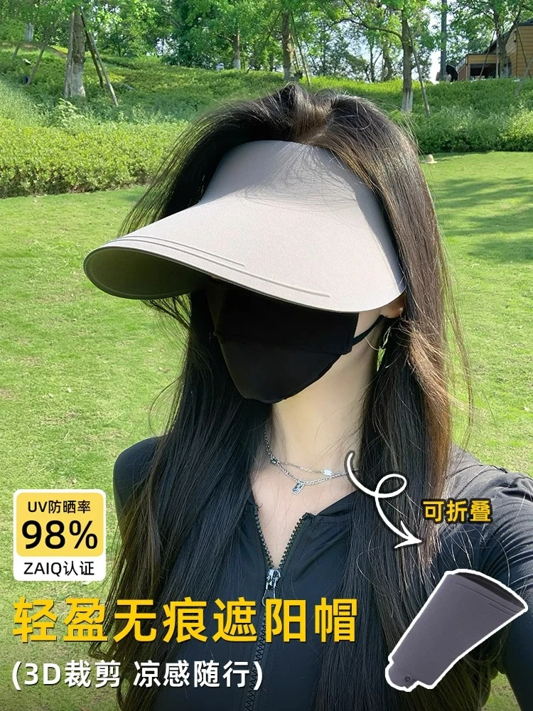无痕一体遮阳防晒帽2025新款夏季防紫外线骑行面罩一体空顶太阳帽