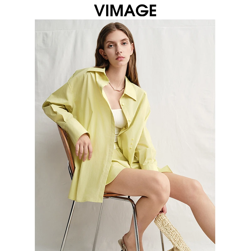VIMAGE纬漫纪舒适宽松显瘦小众设计衬衫外套2025春季新款V2309907