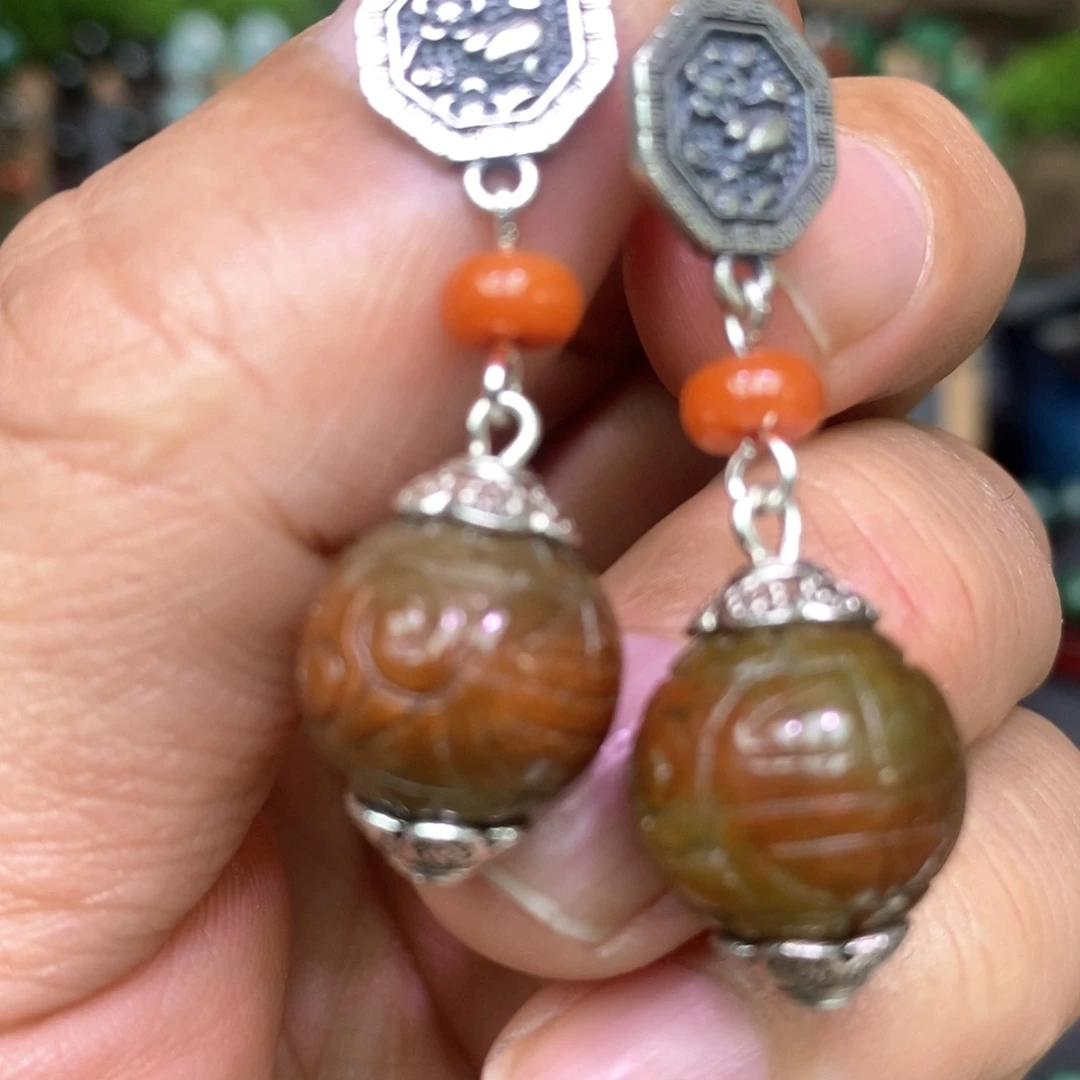 翡翠耳饰银S925镶嵌漂亮美眉