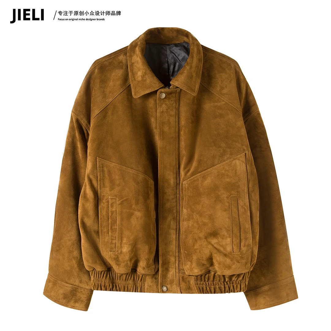 JIE LI/街力欧洲进口反绒皮羊皮复古老钱真皮皮衣夹克JX001