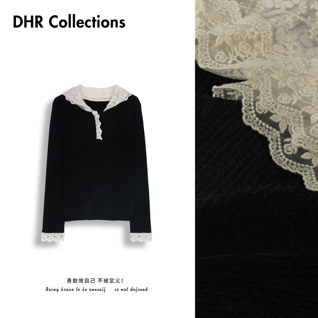 DHR COLLECTTIONS豆豆【】冬季厚款天鹅绒长袖内搭蕾丝女-D3929