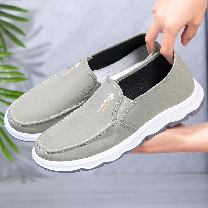 男鞋2025春季新款透气帆布鞋一脚蹬懒人鞋子男士运动休闲布鞋