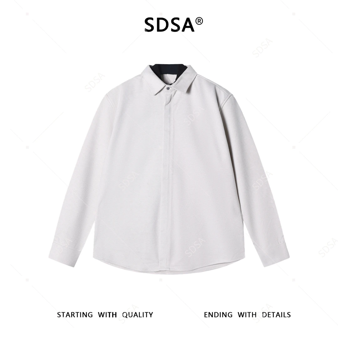 SDSA男士秋冬新款痞帅男装复古简约拼接撞色翻领衬衫百搭时尚衬衣
