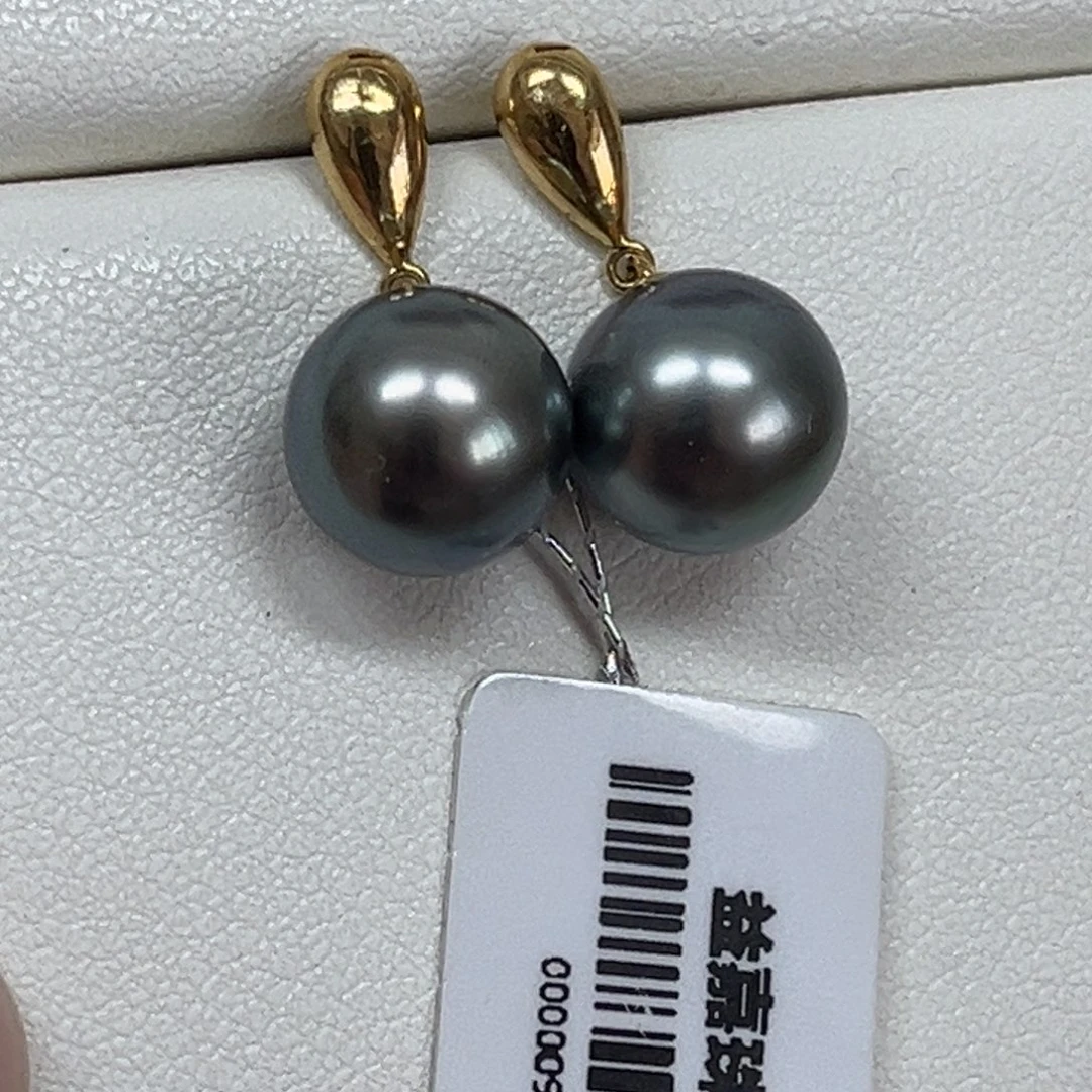 海水珍珠18K金镶嵌耳饰9-10mm