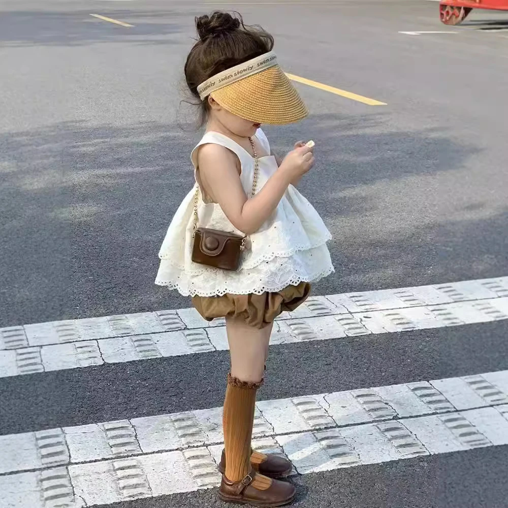 女童韩版洋气背心刺绣娃娃衫2023夏中小童女宝休闲无袖宽松上衣潮