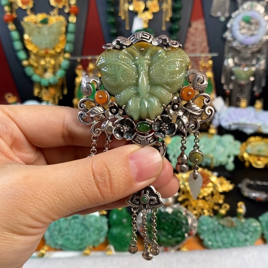 翡翠吊坠(不含链)银S925镶嵌晓*扣头 炸价