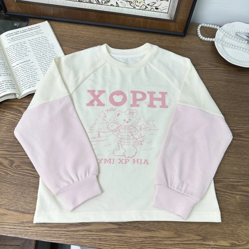 【Golden cherry】儿童可爱熊拼接XOPH时尚卫衣QDD066