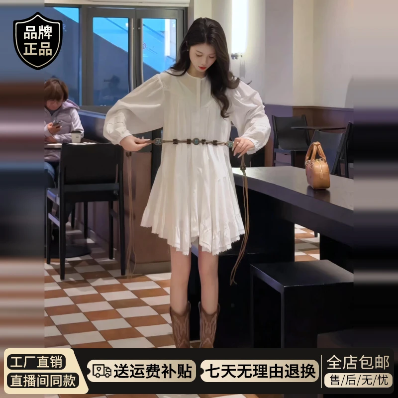 小个子巨好看度假风白色衬衫连衣裙子女秋冬2025新款波西米亚短裙