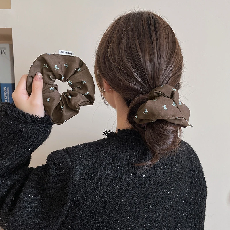时尚气质蝴蝶结印花大肠发圈日韩时髦百搭布艺头绳扎马尾皮筋发饰