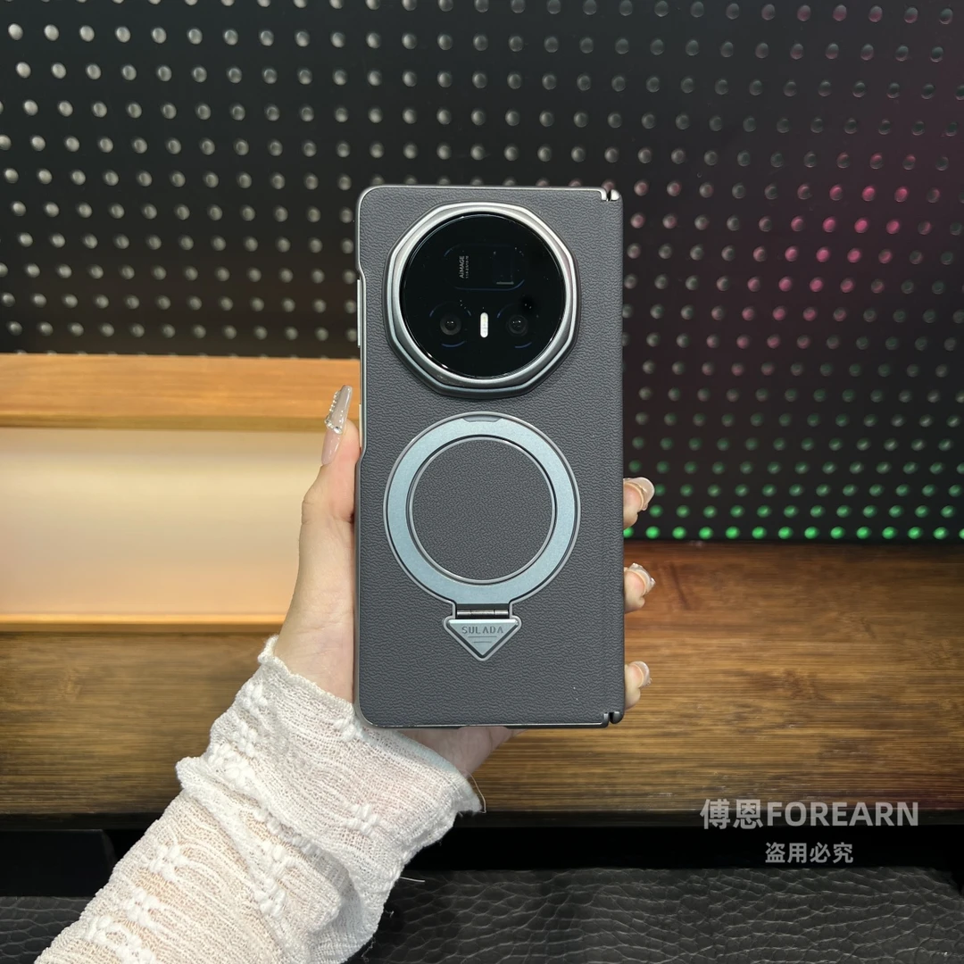 适用于荣耀Magic V5手机壳支架磁吸折叠屏magicv5真皮中轴后壳