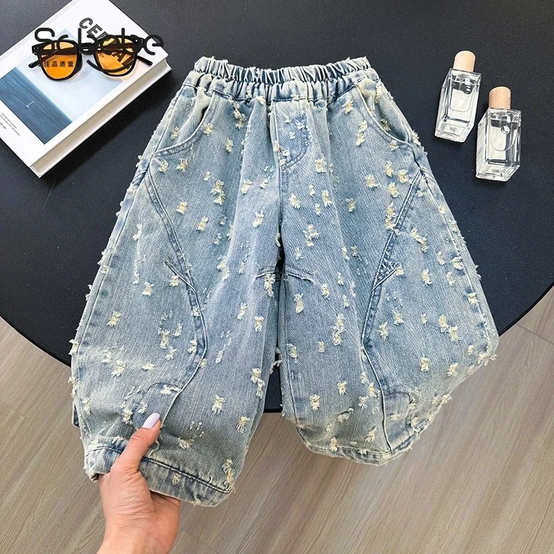 2025春季儿童痞帅中性洋气破洞老爹夏季牛仔裤C25