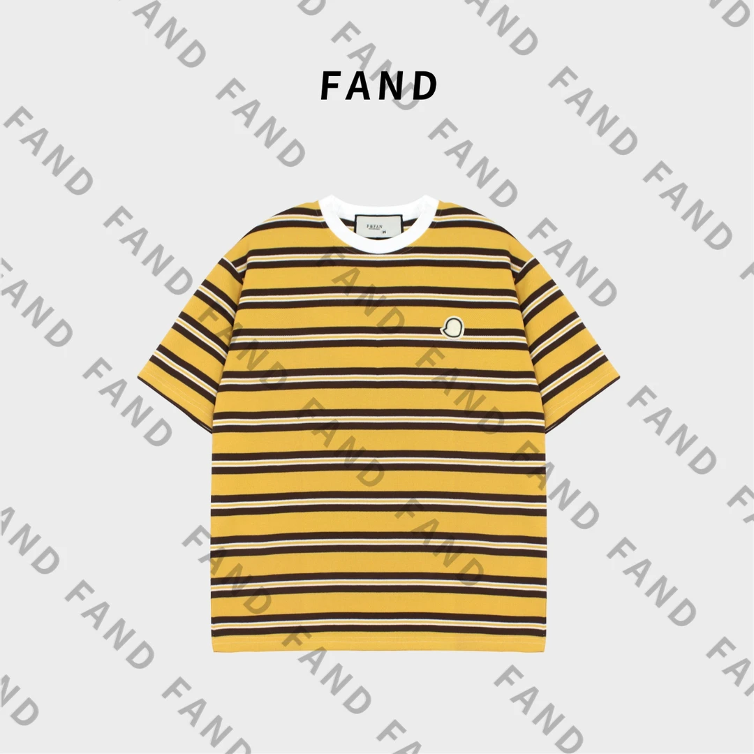 FAND饭饭【Menkou】25女新休闲百搭宽松落肩条纹针织短袖T恤上衣