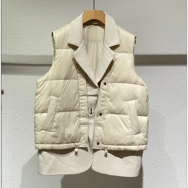 西装领拼接假两件羽绒服马甲2363