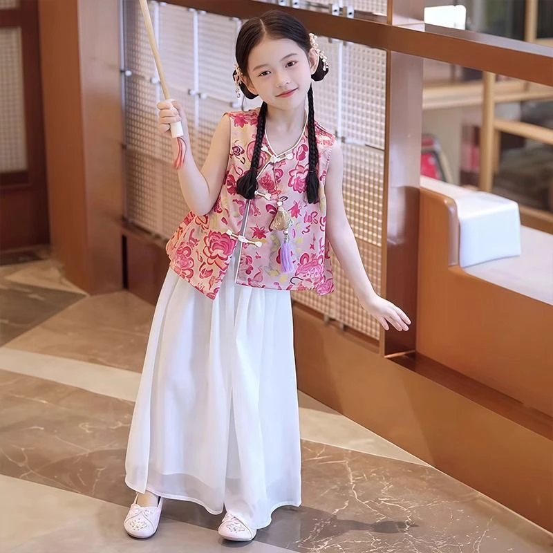 女童夏季新款套装中国风夏季少女风上衣夏装女宝宝新中式两件套