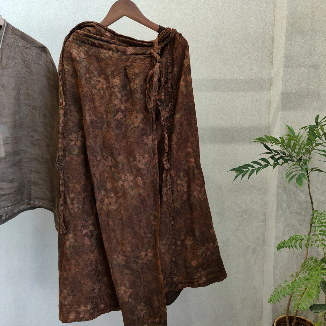 水洗亚麻柔软复古暗花文艺裹裙