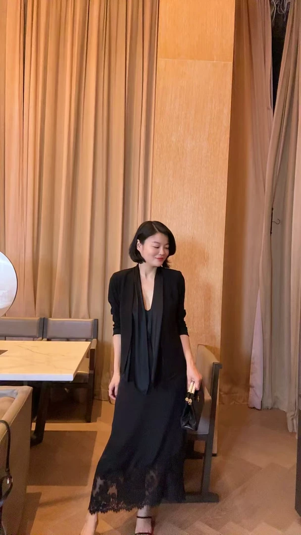 TANTAN  醋酸 气质时尚百搭拼接网纱西装2049